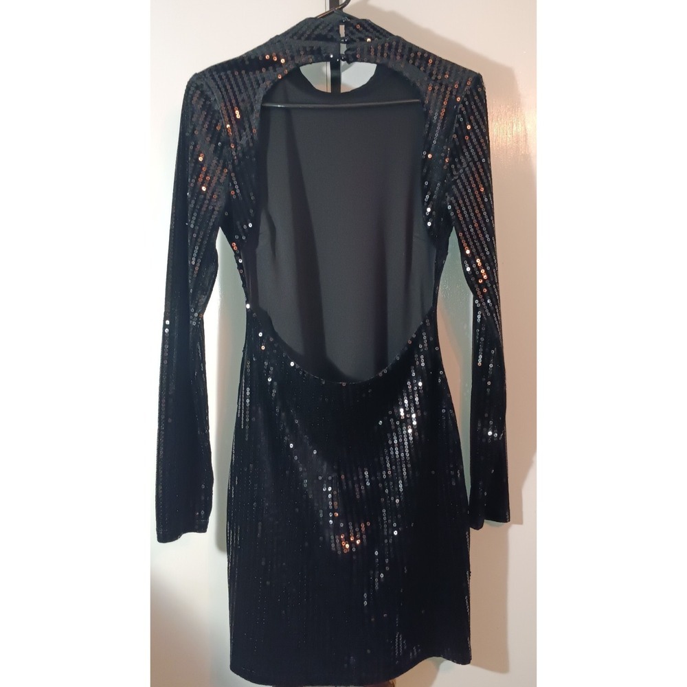 womens mini dress L black velvet sequins party whimsigoth goth dark glam formal - Picture 13 of 13
